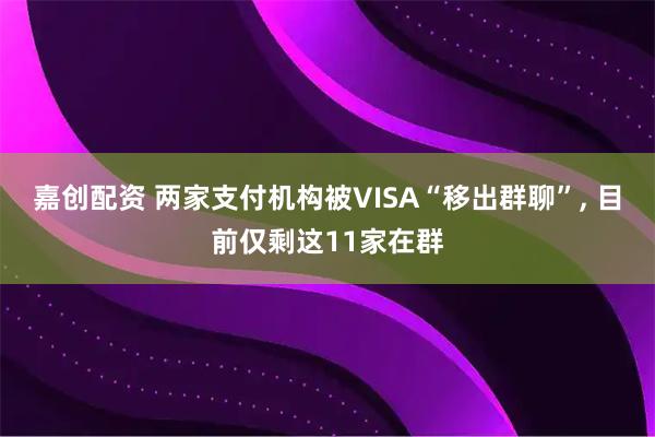 嘉创配资 两家支付机构被VISA“移出群聊”, 目前仅剩这11家在群