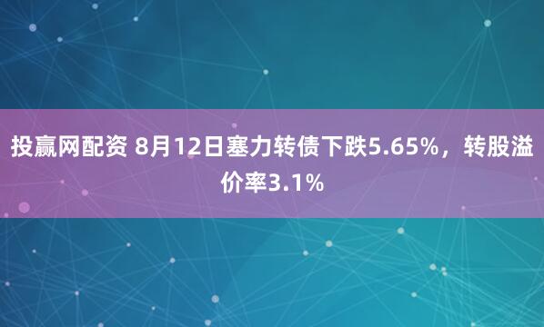投赢网配资 8月12日塞力转债下跌5.65%，转股溢价率3.1%
